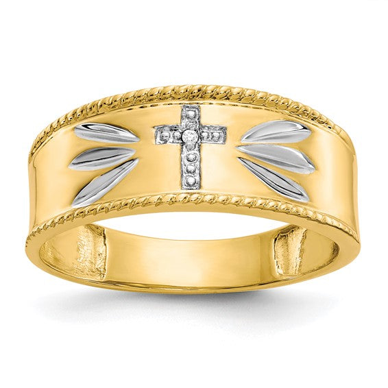 10KY Diamond Cross Ring