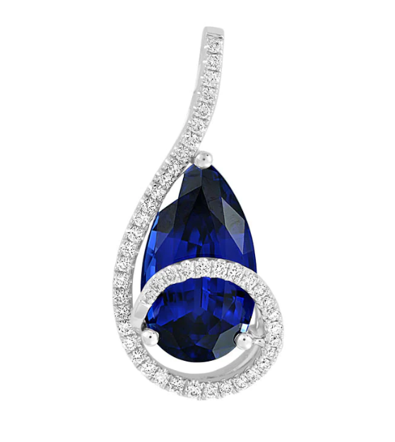 14KW Pear Shape Sapphire and Diamond Pendant
