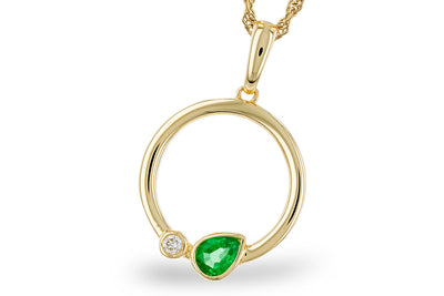 14K Yellow Gold Emerald & Diamond Circle Necklace (18 inches)
