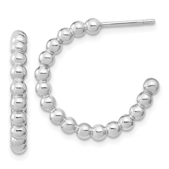 Sterling Silver Rhodium-plated Polished Beaded Hoop Post Earrings