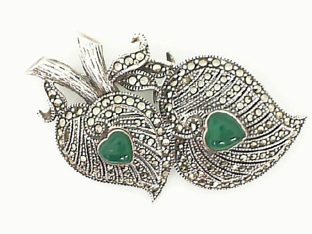 SS Double Leaf Pin with Marcasite Stones