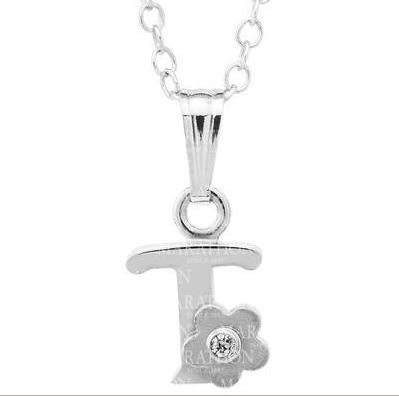 SS Initial Diamond Flower "T" Necklace