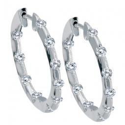 14KW Inside-Outside Diamond Hoop Earring Pair 1.00ctTW