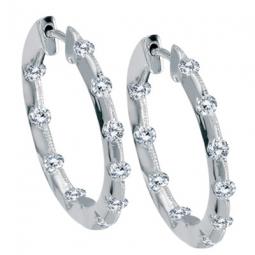 14K White Gold Inside-Outside Diamond Hoop Earring Pair 1.00ctTW