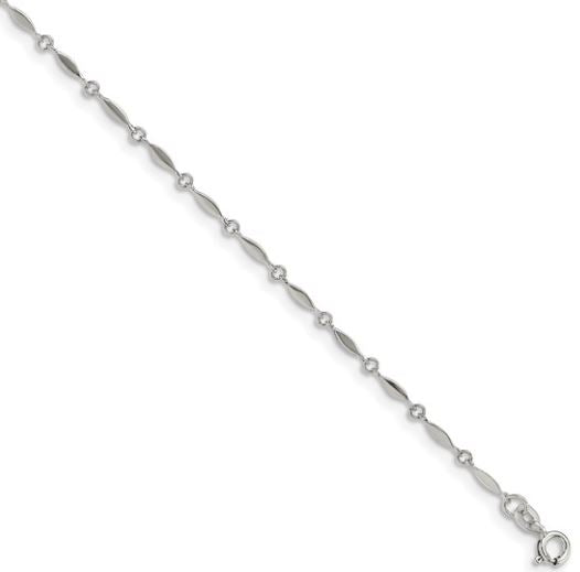 Sterling Silver Marquise Disc Anklet (10in + 1in)