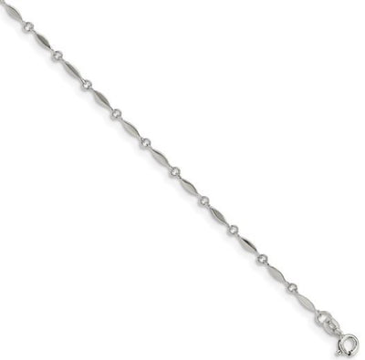 Sterling Silver Marquise Disc Anklet (10in + 1in)