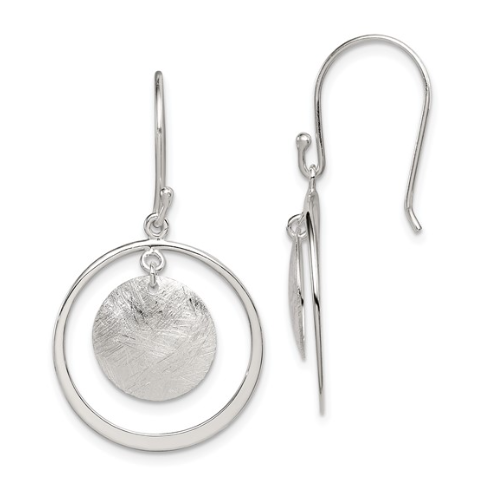 Sterling Silver Polished and Brushed Circles Dangle Earrings