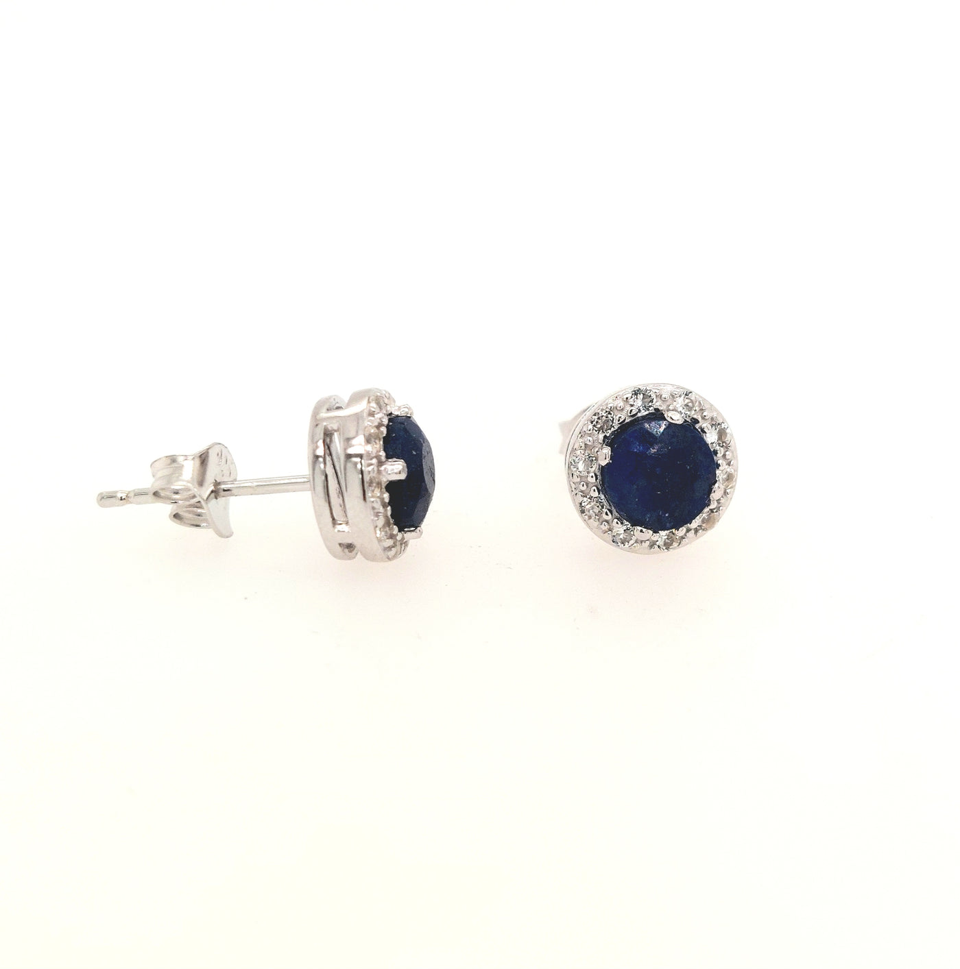 SS Dyed Blue Corundum & White Topaz "Dazzle" Studs