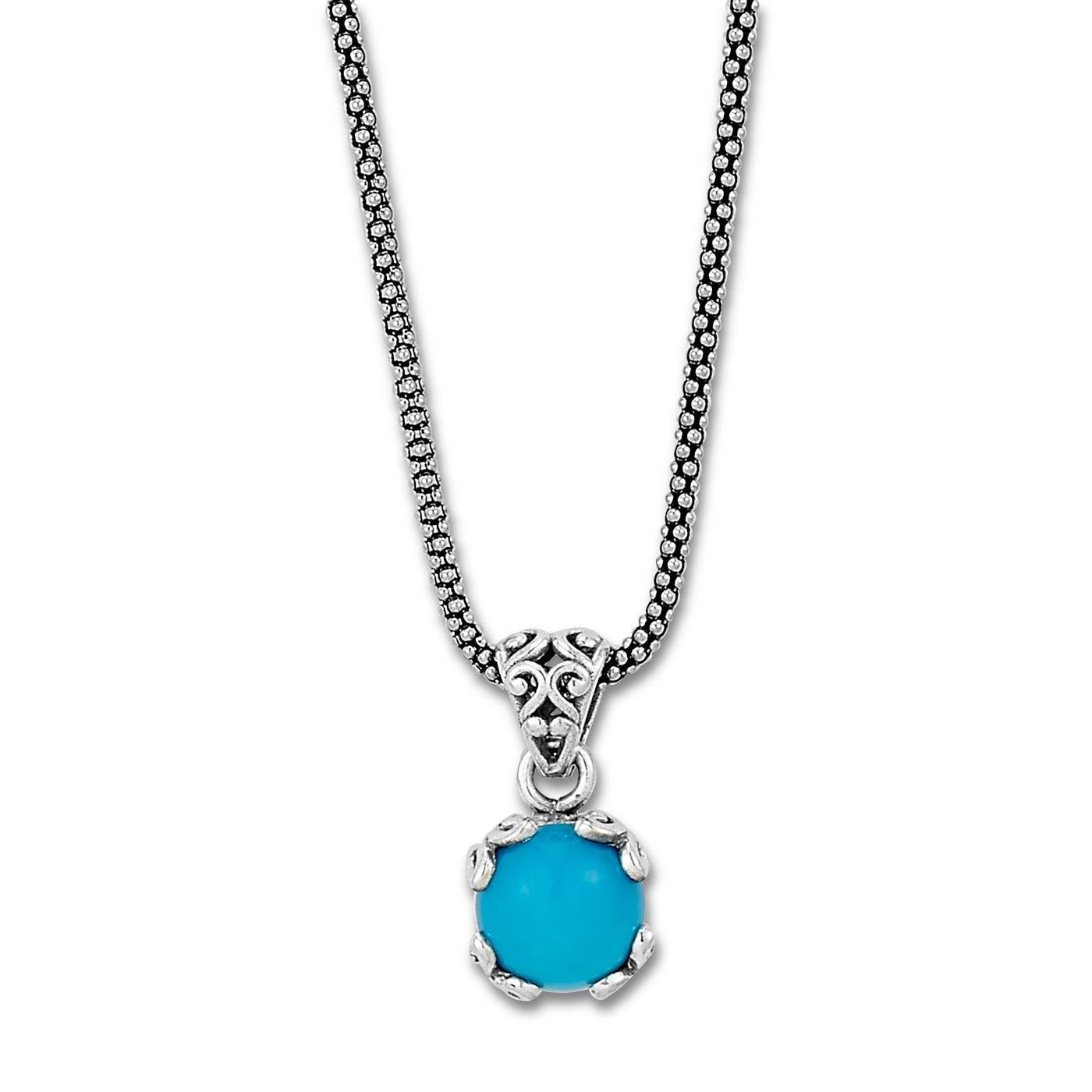 SS 7MM ROUND SLEEPING BEAUTY TURQUOISE PENDANT ON CHAIN