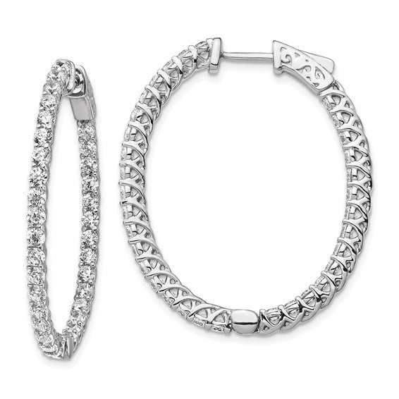 Sterling Silver Rhodium-plated In and Out Oval Hinged Hoops