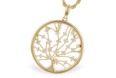 14K Yellow Gold Tree of Life Diamond Necklace (18 inches)