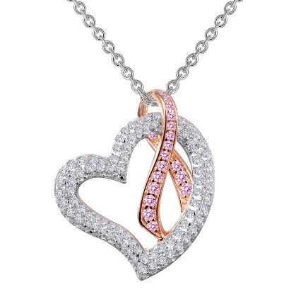 SS Lafonn Lassaire Pink Ribbon Heart Necklace