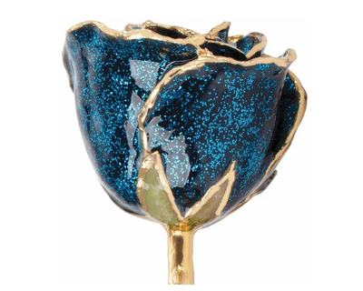 Lacquered Blue Sparkle Rose with 24K Gold Trim