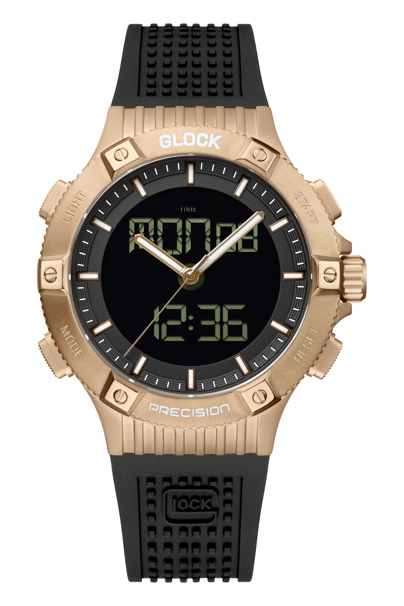 Gents Khaki Steel Glock Watch w/ Digital Dial