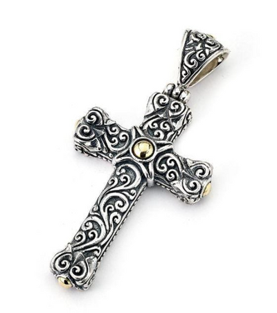 SS 18K Yellow Gold Bali Design "Qua Pendant" CroSS