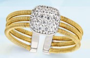 Gold Finish SS Three Cable Cuff Ring with Rhodium Finish Simulated Diamond Pillow Size:5