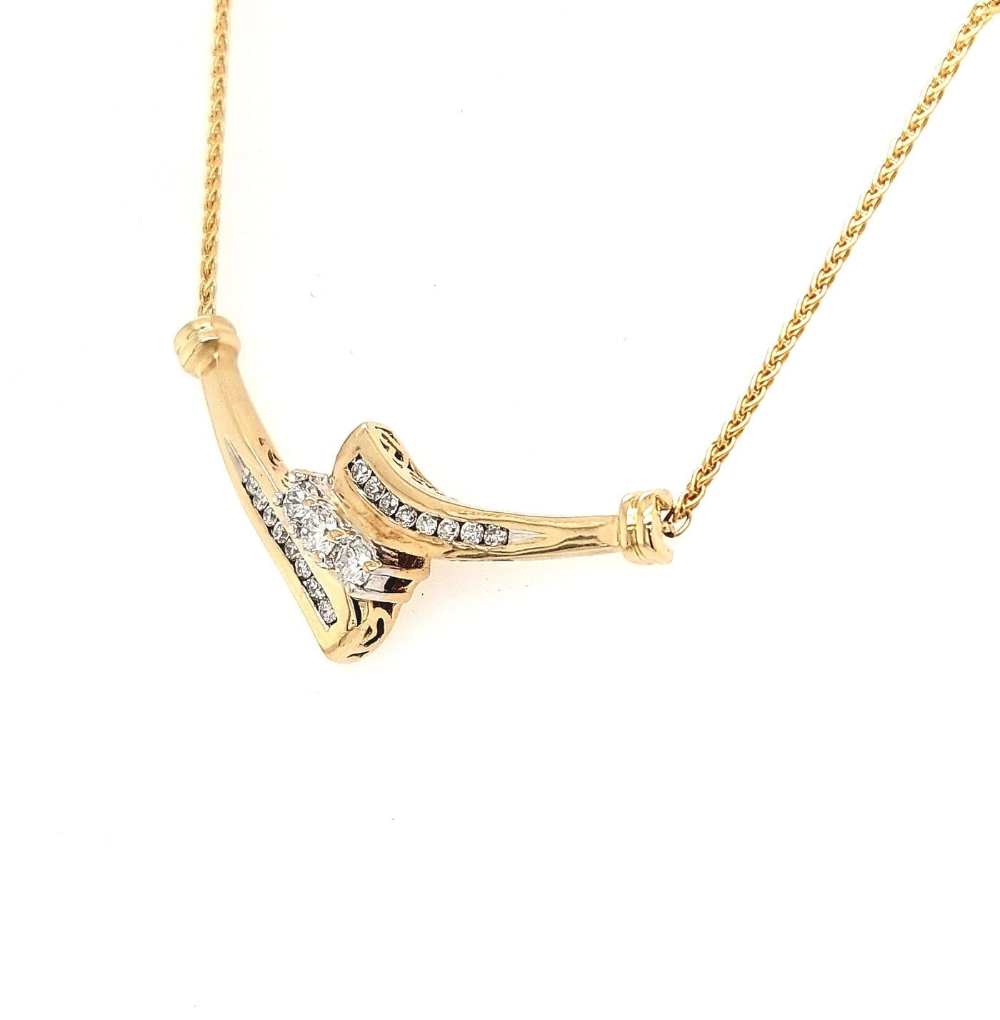 14KY Past Present and Future Bypass "V" Diamond Necklace (17 inches)