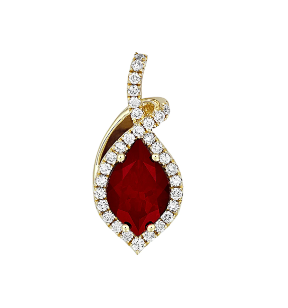 14KY Flame Cut Ruby Pendant