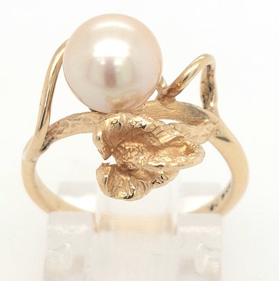 14K Yellow Gold Akoya Pearl Solitaire Ring 7.5mm Gram Weight:3.3g