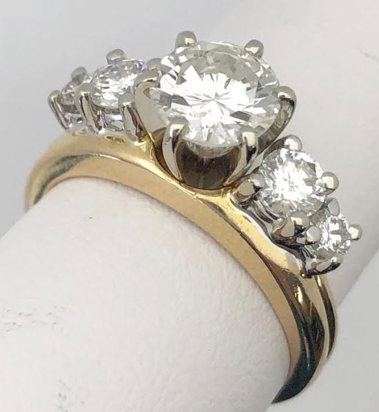 14K Yellow Gold 1.46ctTW 1.00ct RBC Center and .46ct accent diamonds Size: 5.5 Weight: 5.13gr