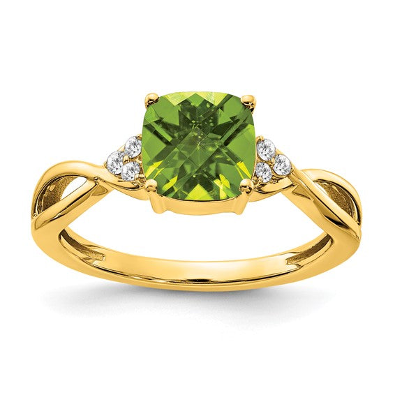 14K Yellow Gold Peridot & Diamond Ring