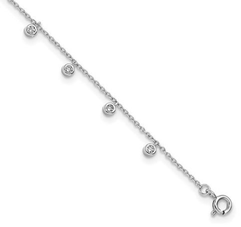 Sterling Silver Rhodium-Plated Anklet with Bezel CZ