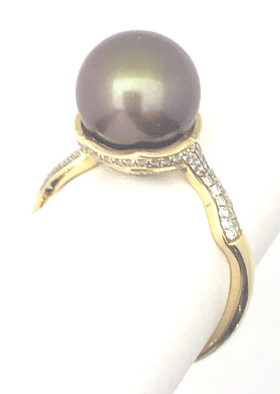 14KY Chocolate Pearl & Diamond Ring