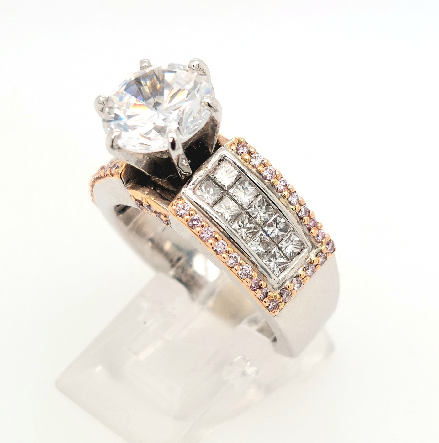 18KW and Rose Gold CZ Center w/1.35ctTW PR and natural pink RBC diamonds