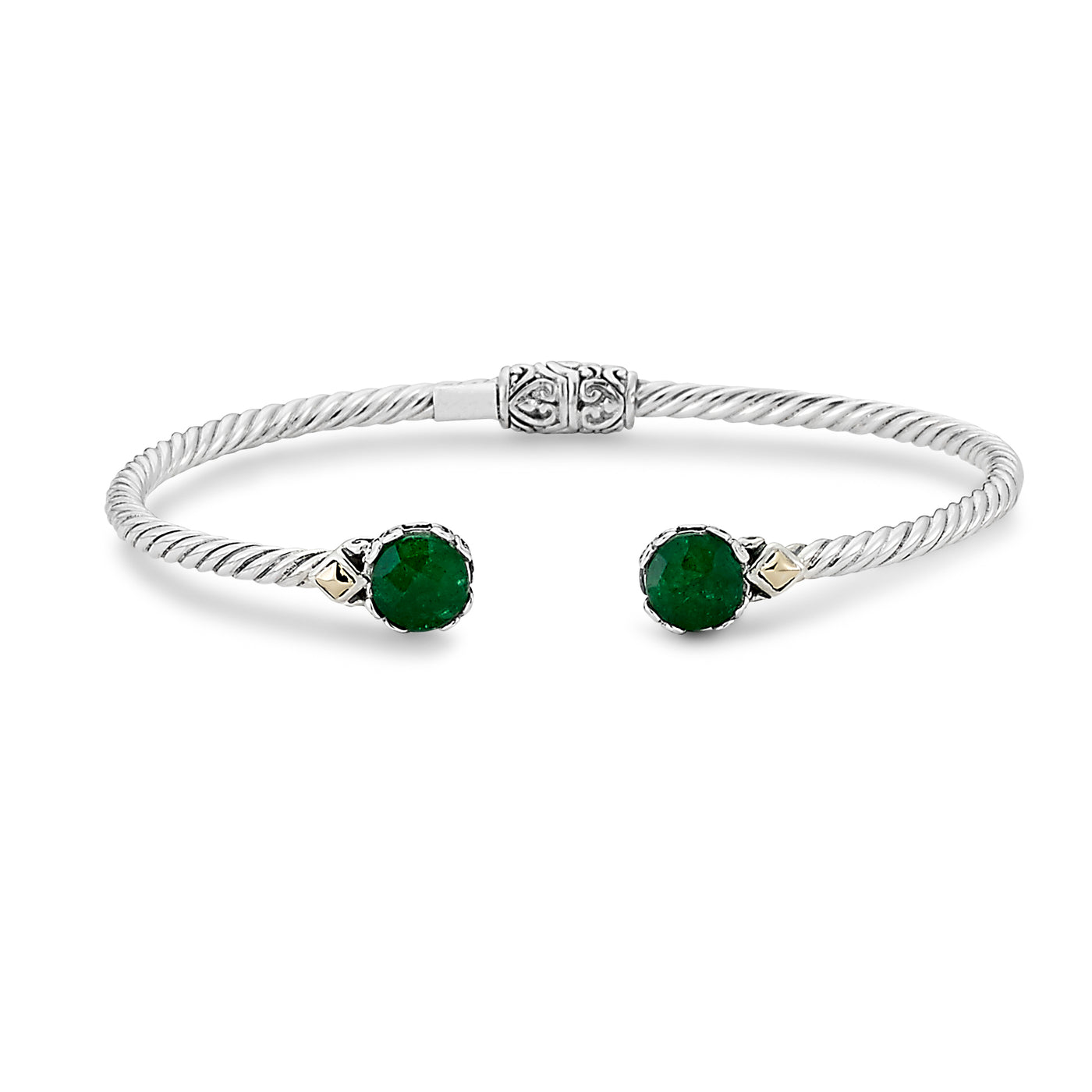 SS/18K 7MM ROUND EMERALD TWISTED CABLE BANGLE IN 3MM