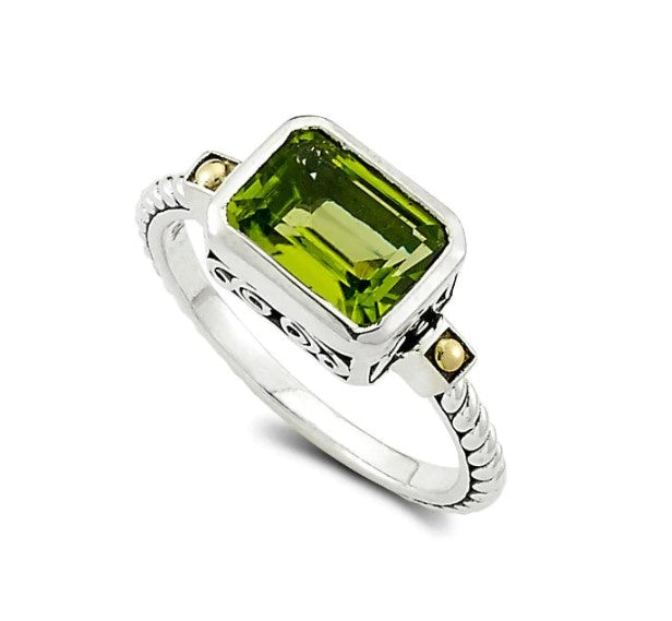 SS/18K Emerald Cut Ring with Peridot
