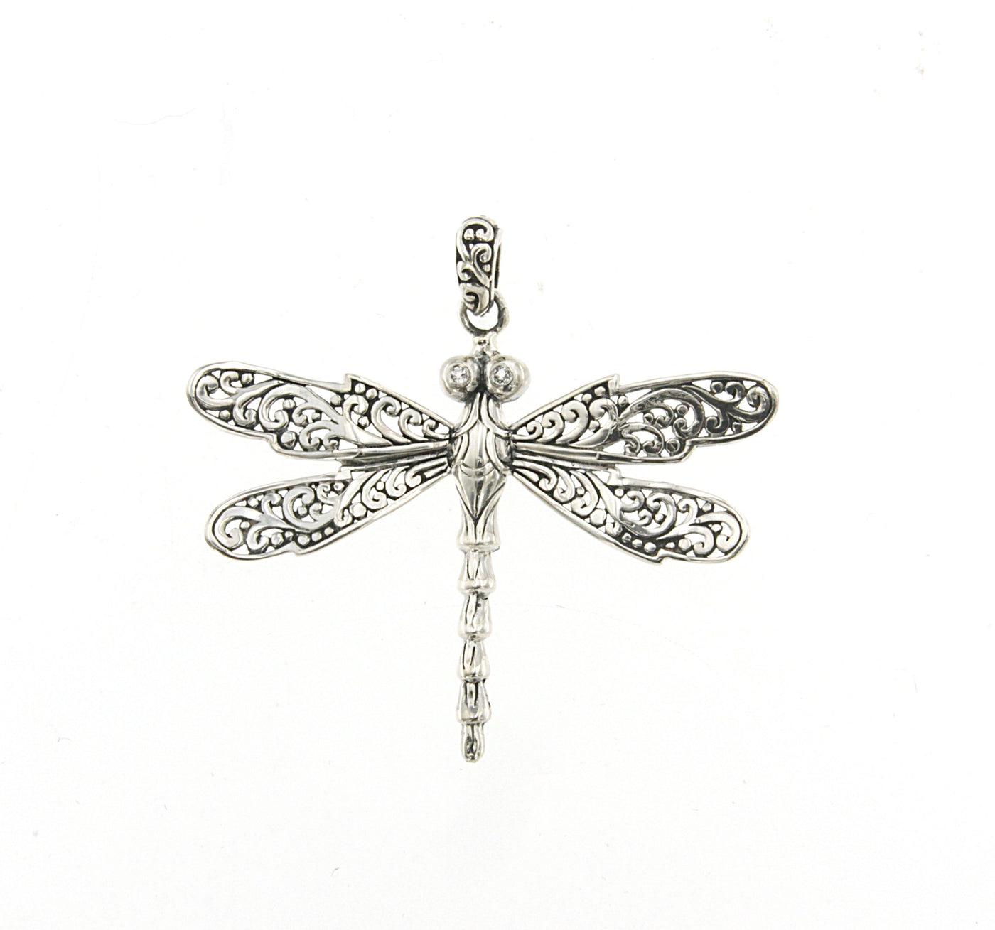 SS DRAGONFLY PENDANT WITH WHITE TOPAZ EYES