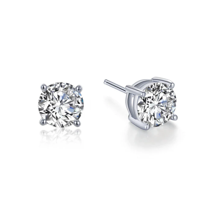 SS Bonded w/ Plat Round Solitaire Earring Pair w/ LaSSaire sim. dias 1.00ctTW