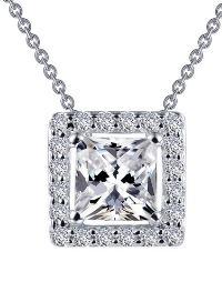 Lafonn Sterling Silver Princess-cut Halo Necklace