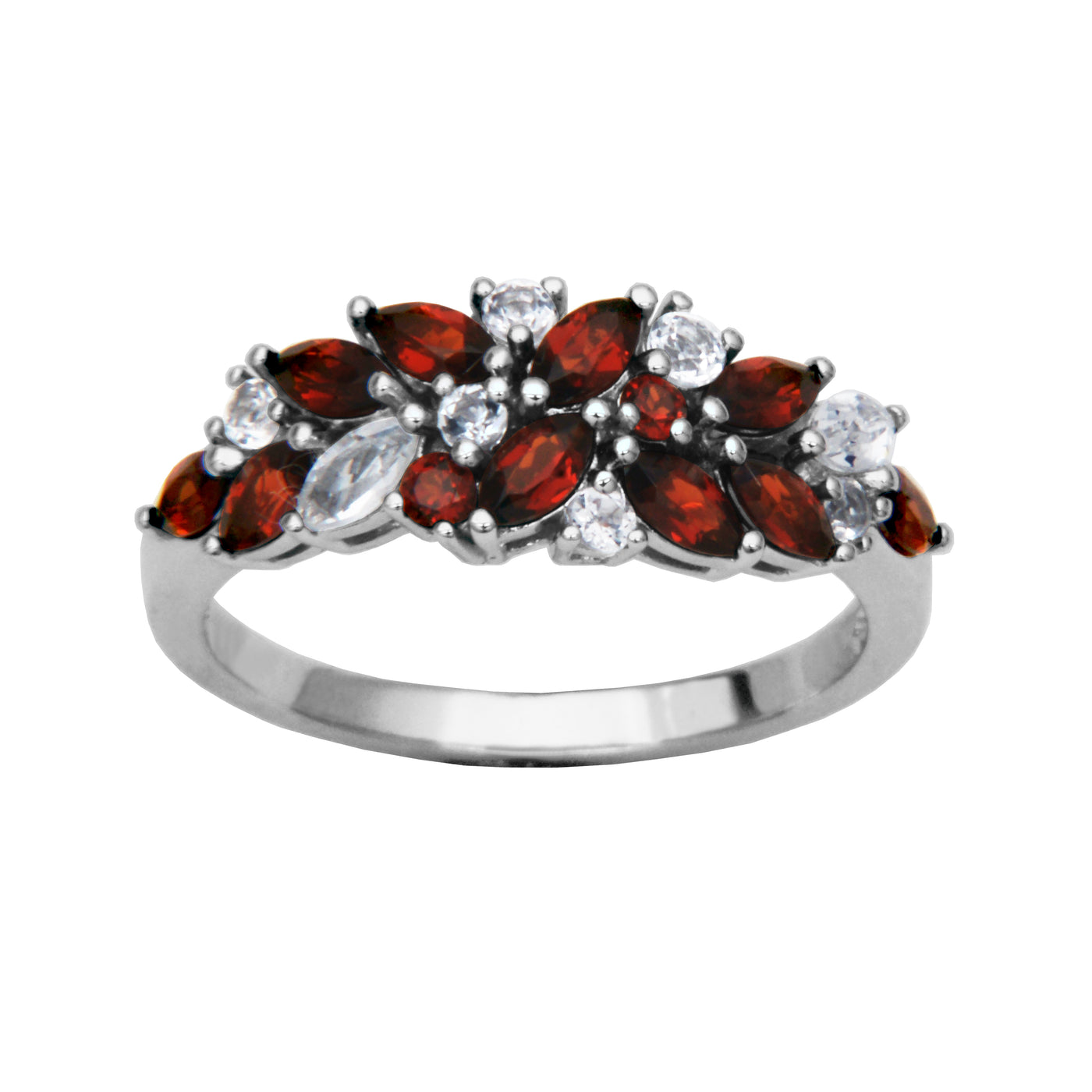 SS Garnet & White Topaz Ring