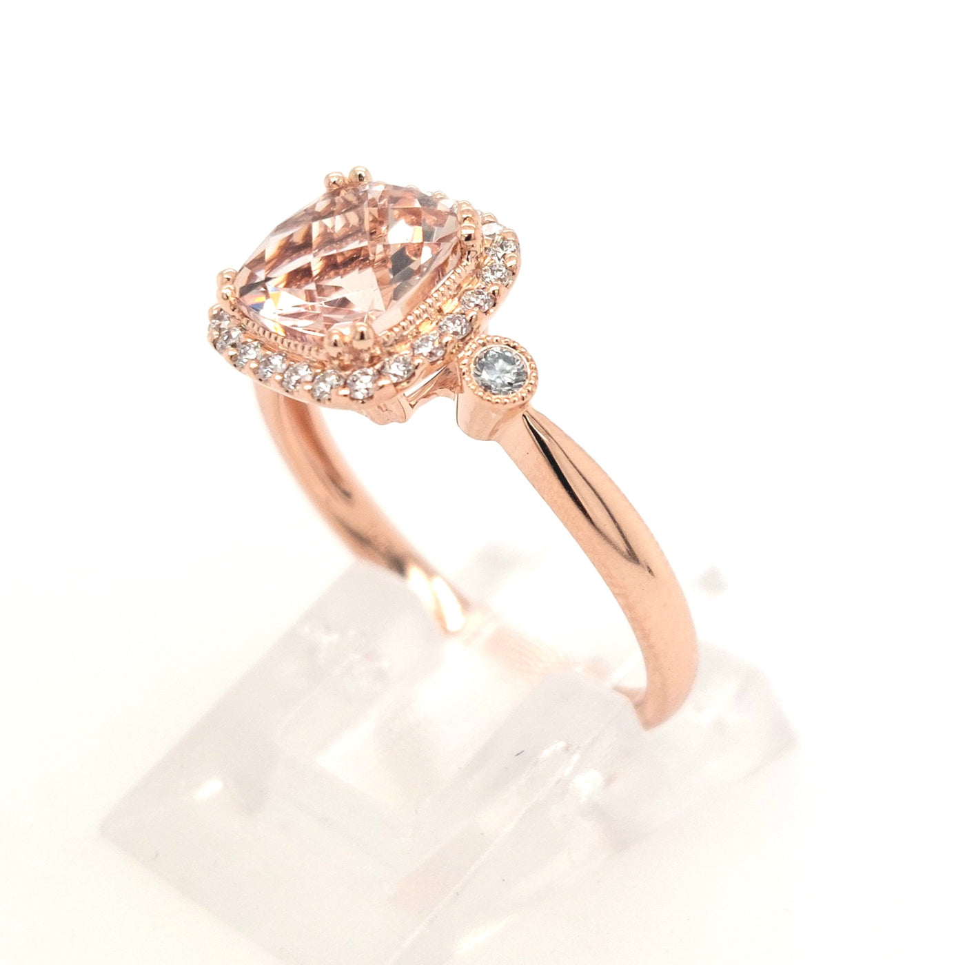 14K Rose Gold Diamond and Morganite Engagement Ring (Size 7)