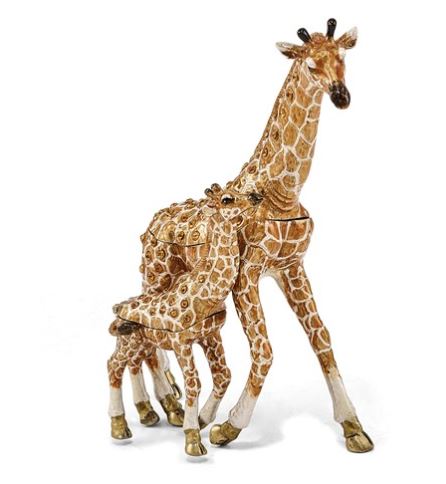 Bejeweled "Gina and Georgie" Mother And Baby Giraffes Trinket Box