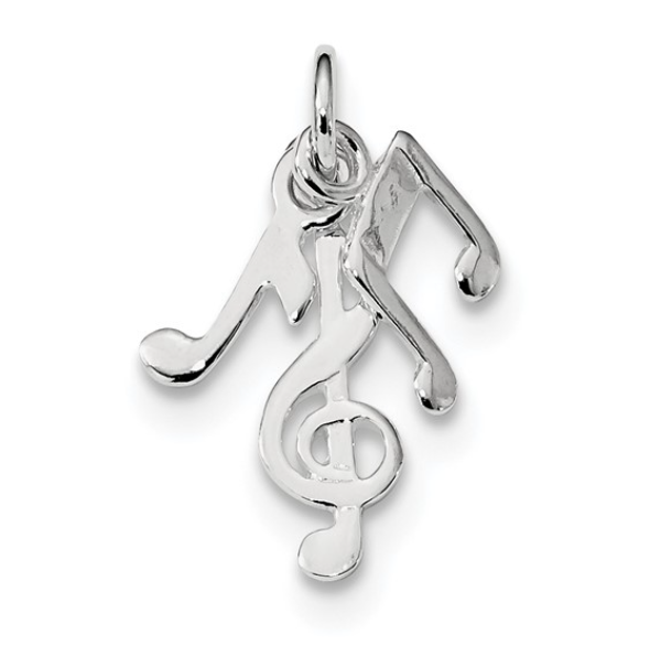 SS Rhodium-plated Polished Music Notes Charm