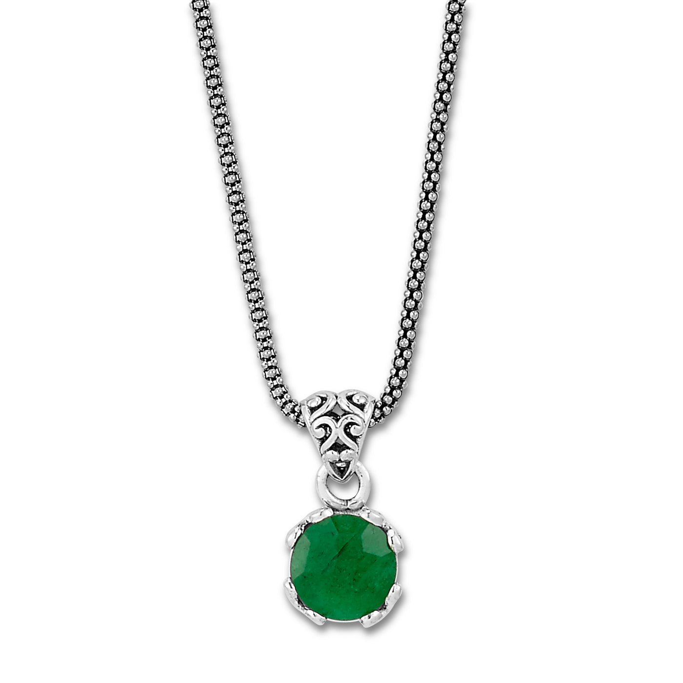 SS 7MM ROUND EMERALD PENDANT ON CHAIN