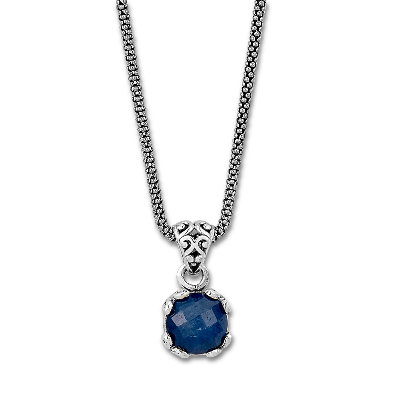 SS 7MM ROUND BLUE SAPPHIRE PENDANT ON CHAIN