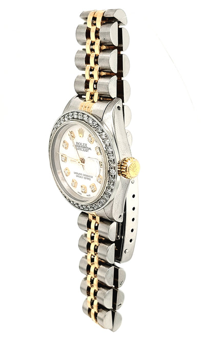 Lady's Two-Tone Pre-owned Rolex Datejust with White Diamond Dial
