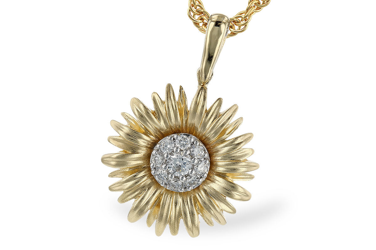 14K Two-Tone Gold Diamond Sunflower Necklace (18 inches)