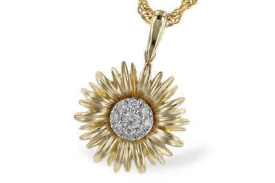 14K Two-Tone Gold Diamond Sunflower Necklace (18 inches)