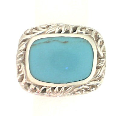 SS Rectangle Medium Blue Turquoise Ring