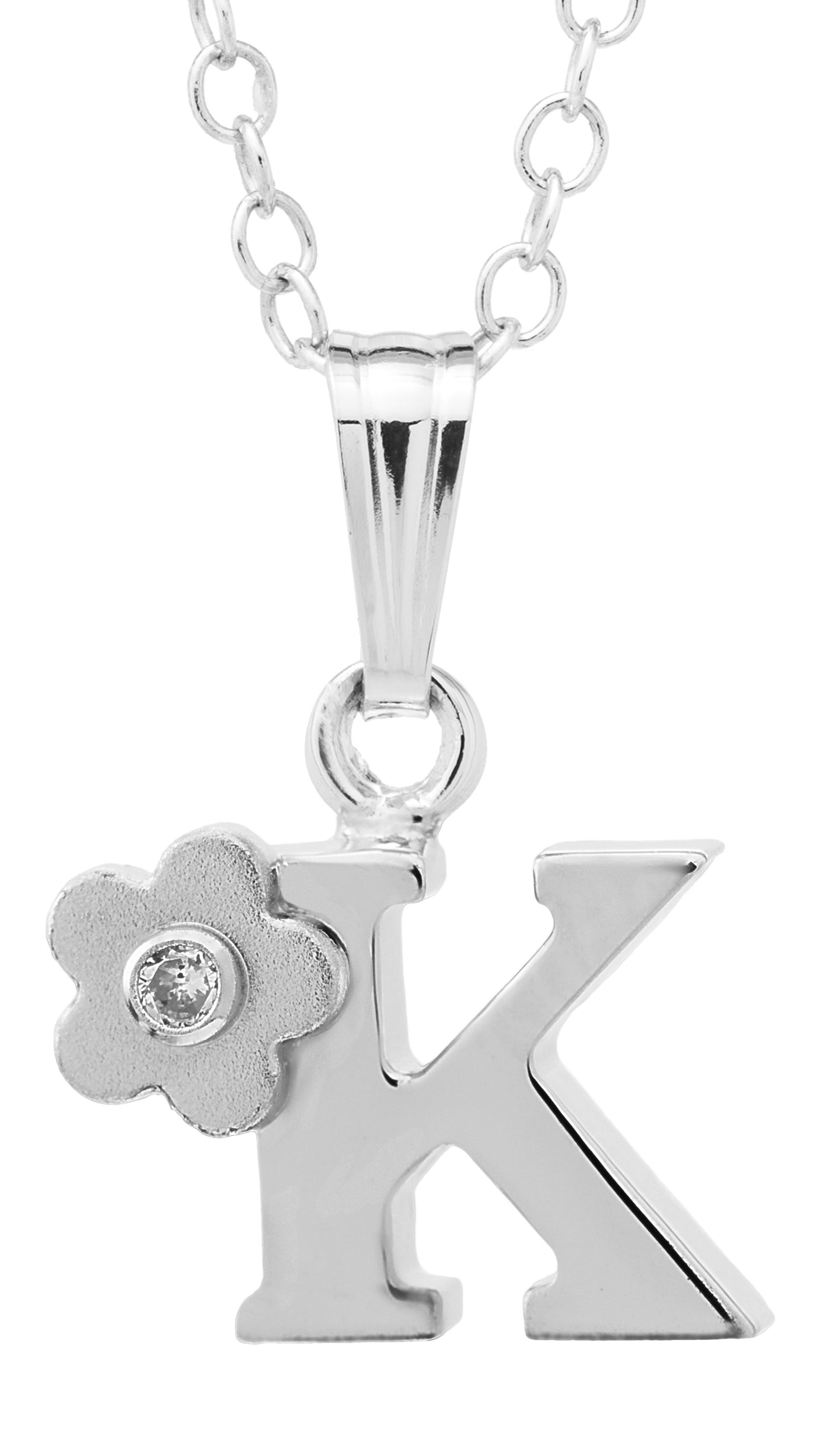 SS Initial Diamond Flower "K" Necklace with a 15in chain
