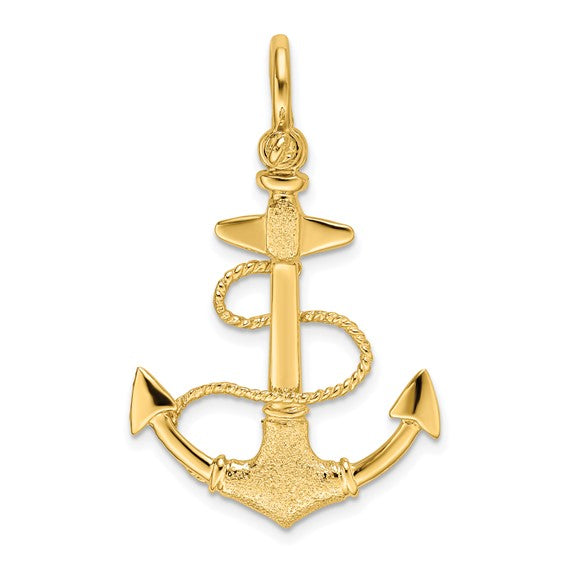 14K 3-D Textured Anchor with Rope and Shackle Bail