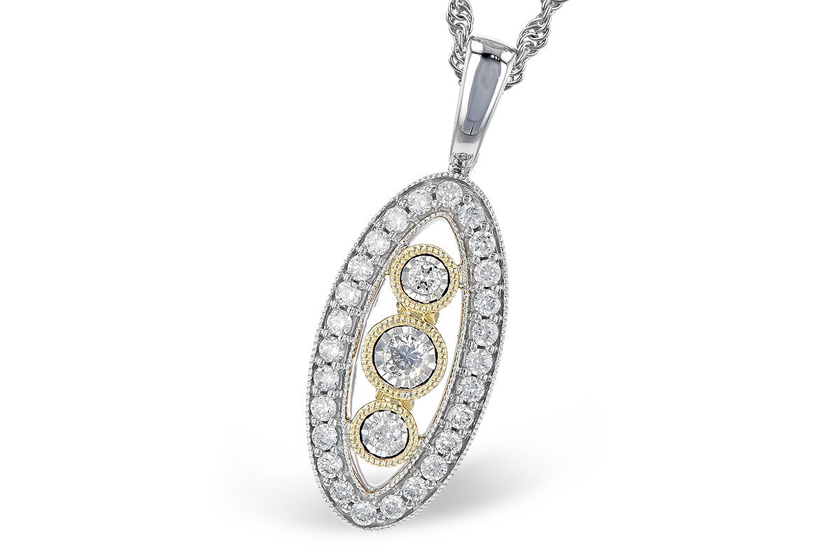 14K Two-Tone Gold Oval Diamond Filigree Necklace