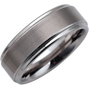 8.3mm Tungsten Satin/Polished Ridged Band Size 8.5