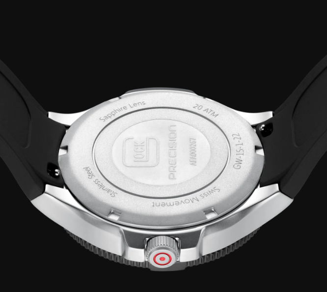 Gents Silver-tone Steel Glock Watch with Textured Black Dial