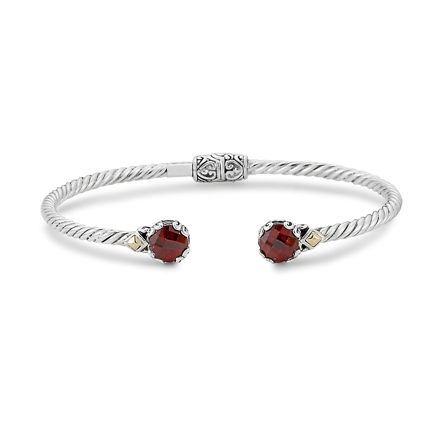 SS/18K 7MM ROUND GARNET TWISTED CABLE BANGLE IN 3MM