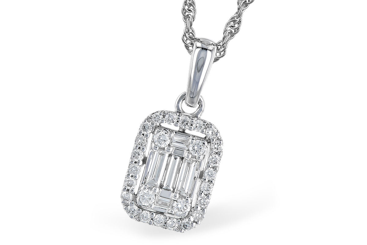 14K White Gold Emerald-Shape Diamond Cluster Necklace (18 inches)